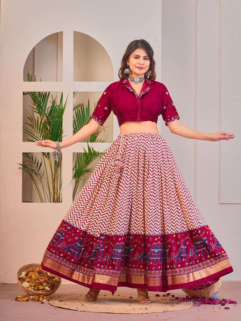 Women's Tussar Silk Patola Print Lehenga Choli Set with Foil Work - Image 24